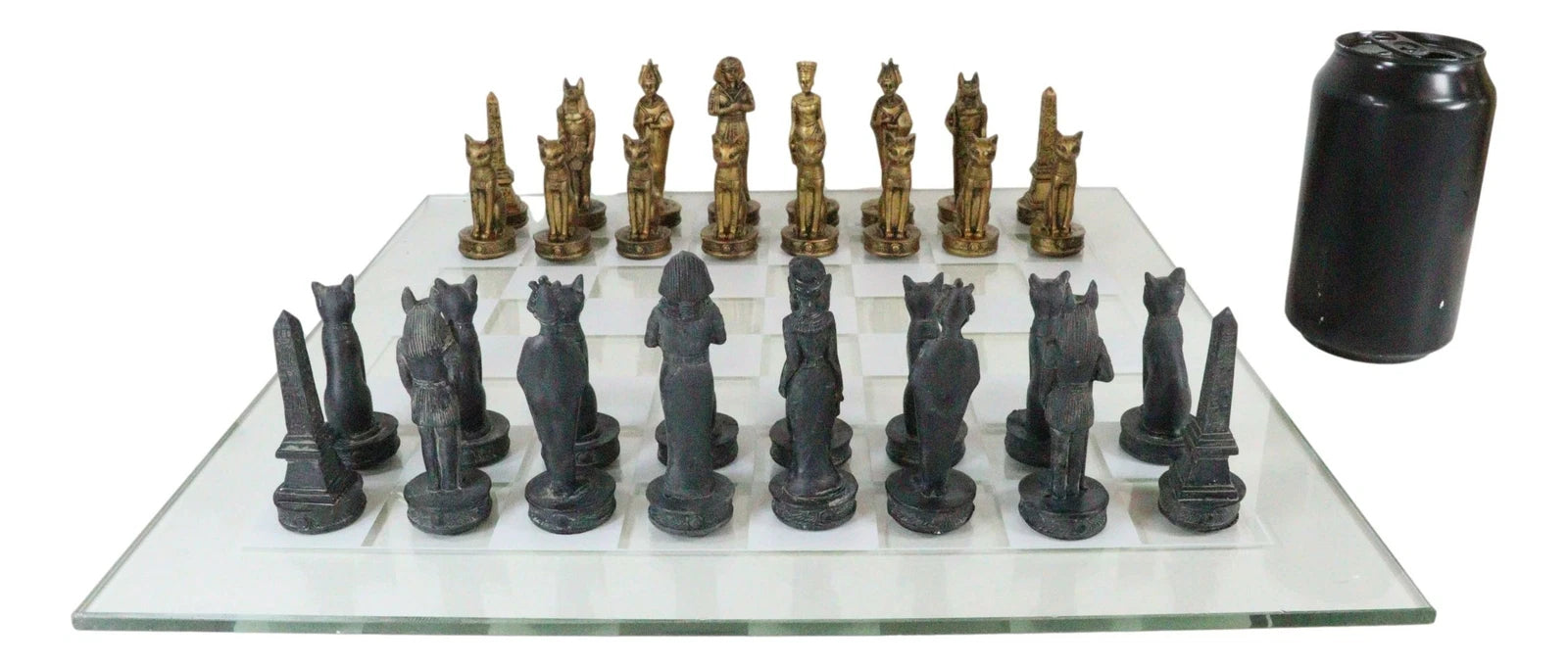 Egyptian Gods Monuments King Tut & Nefertiti Chess Pieces Glass Board Set-6
