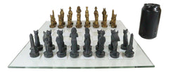 Egyptian Gods Monuments King Tut & Nefertiti Chess Pieces Glass Board Set-6
