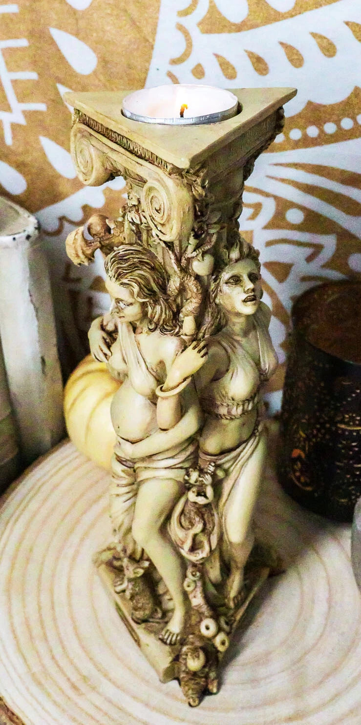 Candelabro pagano wiccano con la triple diosa celta, doncella madre y anciana-8