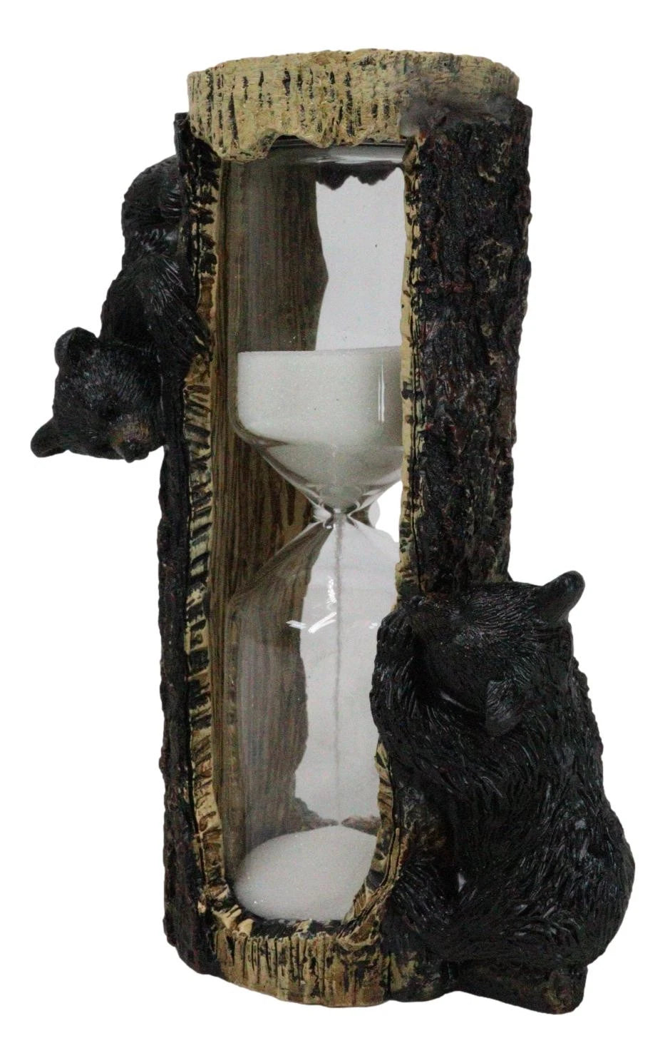 Rustic Adorable Forest Black Bear Cubs Climbing On Tree Sand Timer Figurine-6