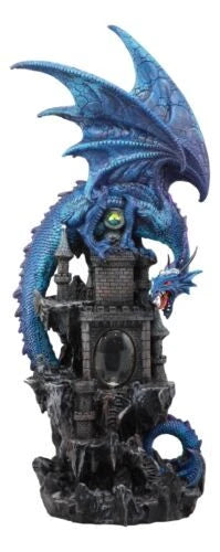 20"H Blue Waterfall Spyro Dragon On Castle Statue LED Night Light Figurine-8