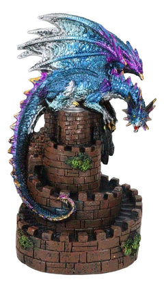 Metallic Blue Dragon On Spiral Steps Castle Tower Backflow Incense Cone Burner-7