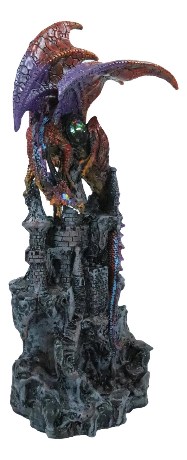 Guardian Dragon Protecting Castle with Precious Stone Collectible Figurine 12"H-9