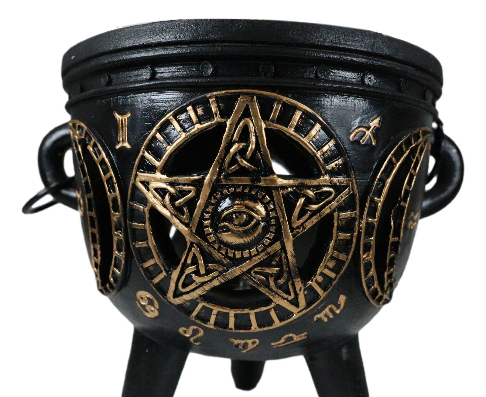 Celtic Wicca Black Magic Occult All Seeing Eye Pentagram LED Cauldron Figurine-6