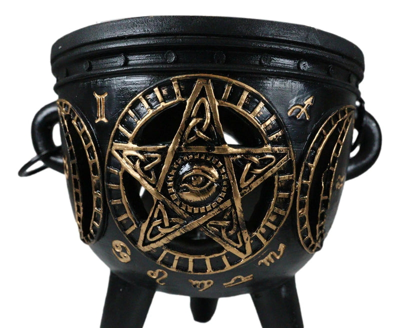 Celtic Wicca Black Magic Occult All Seeing Eye Pentagram LED Cauldron Figurine-6