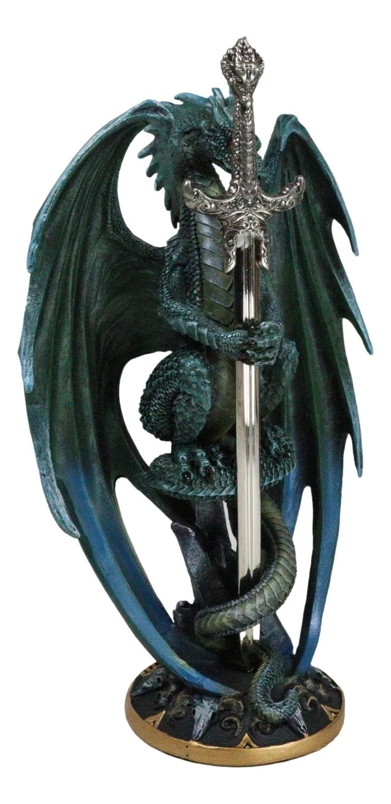 Ram Skull Blade Green Dragon Statue with Dragon Letter Opener Blade 10"H-10