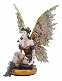 Steampunk Air Force Pilot Assassin Fairy Sitting On Time Warp Machine Figurine-9
