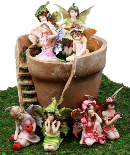 Fairy Garden Starter Kit Broken Planter Pot With 8 Miniature Fairy Figurines Set-2