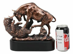 Wall Street Stock Market Charging Bull Trouncing Bear Statue With Pedestal Base-7