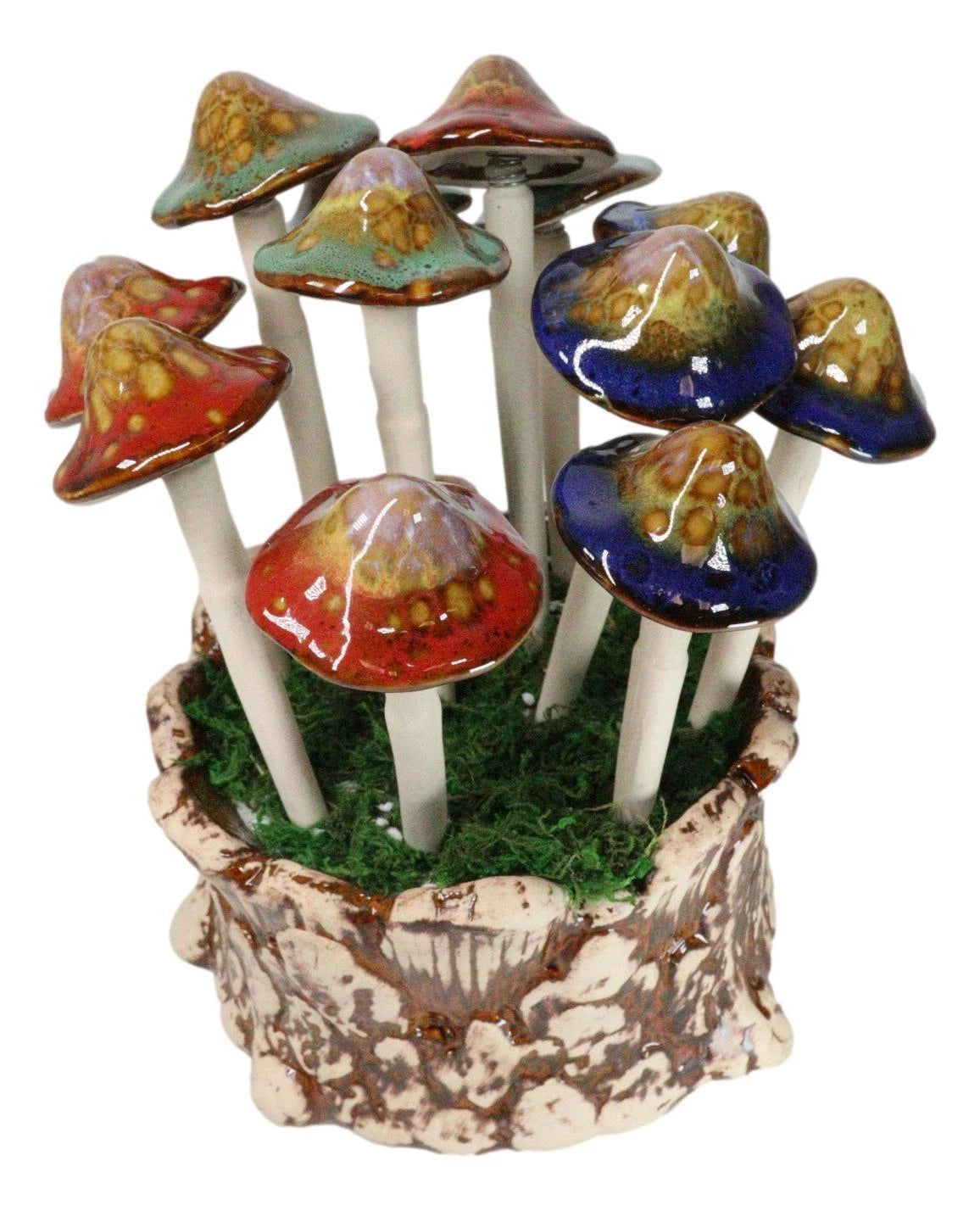 Fairy Garden Colorful 12 Piece Ceramic Mushroom Picks With Planter Holder Set-7