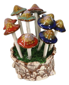 Fairy Garden Colorful 12 Piece Ceramic Mushroom Picks With Planter Holder Set-7