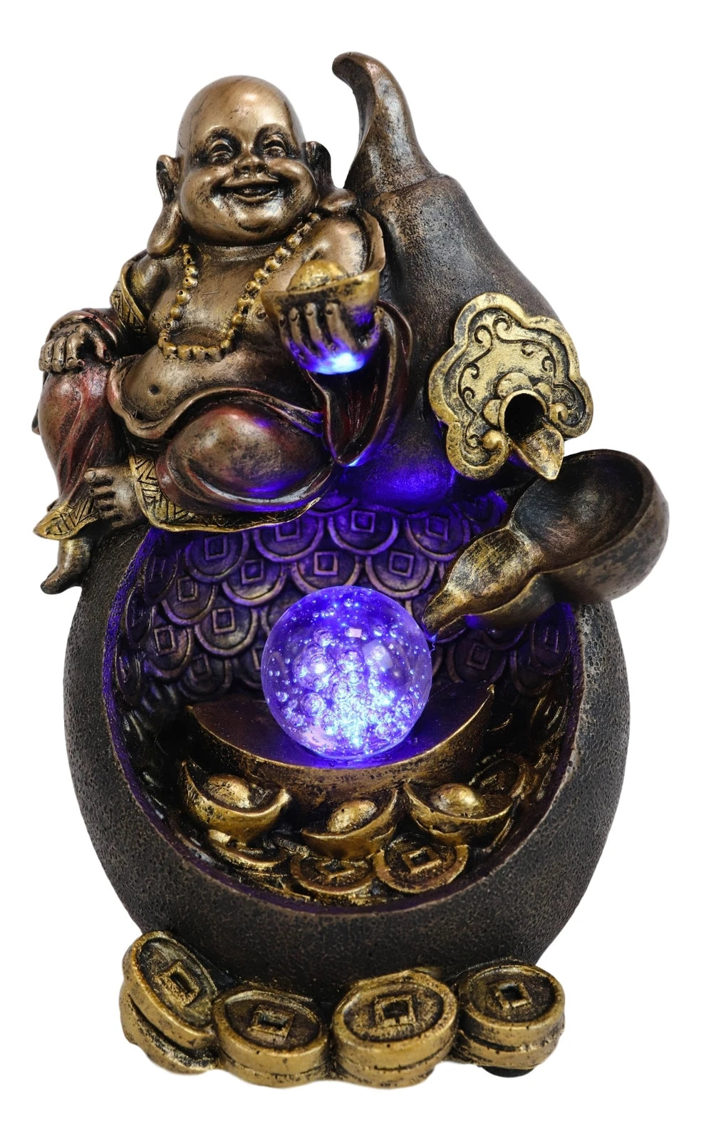 Happy Buddha Hotei Seated On Wine Gourd Backflow Incense Burner LED Light Statue-9