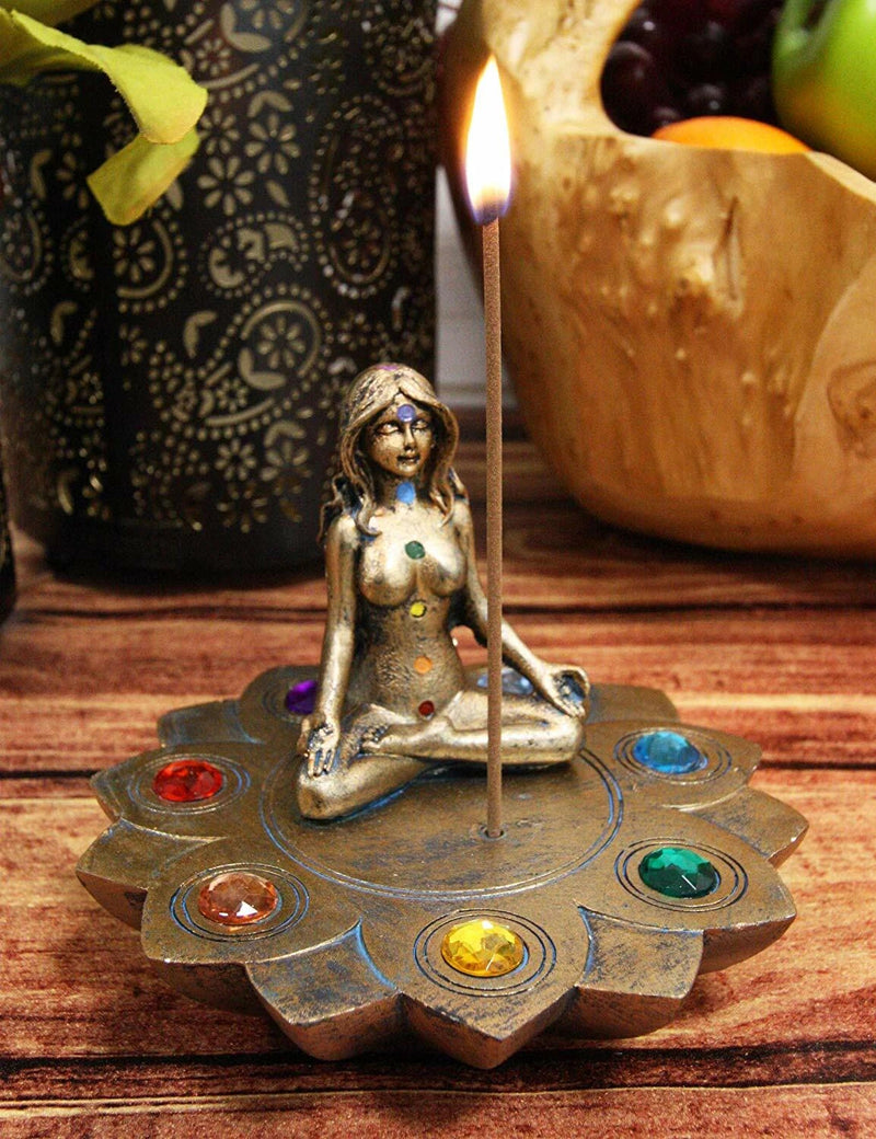 Feminine Triple Goddess Yoga with Chakra Lotus Flower Incense Stick Holder-7
