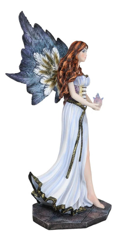 Enchanted Fantasy Damsel Fairy In White Corset Gown Holding Blue Flame Figurine-7