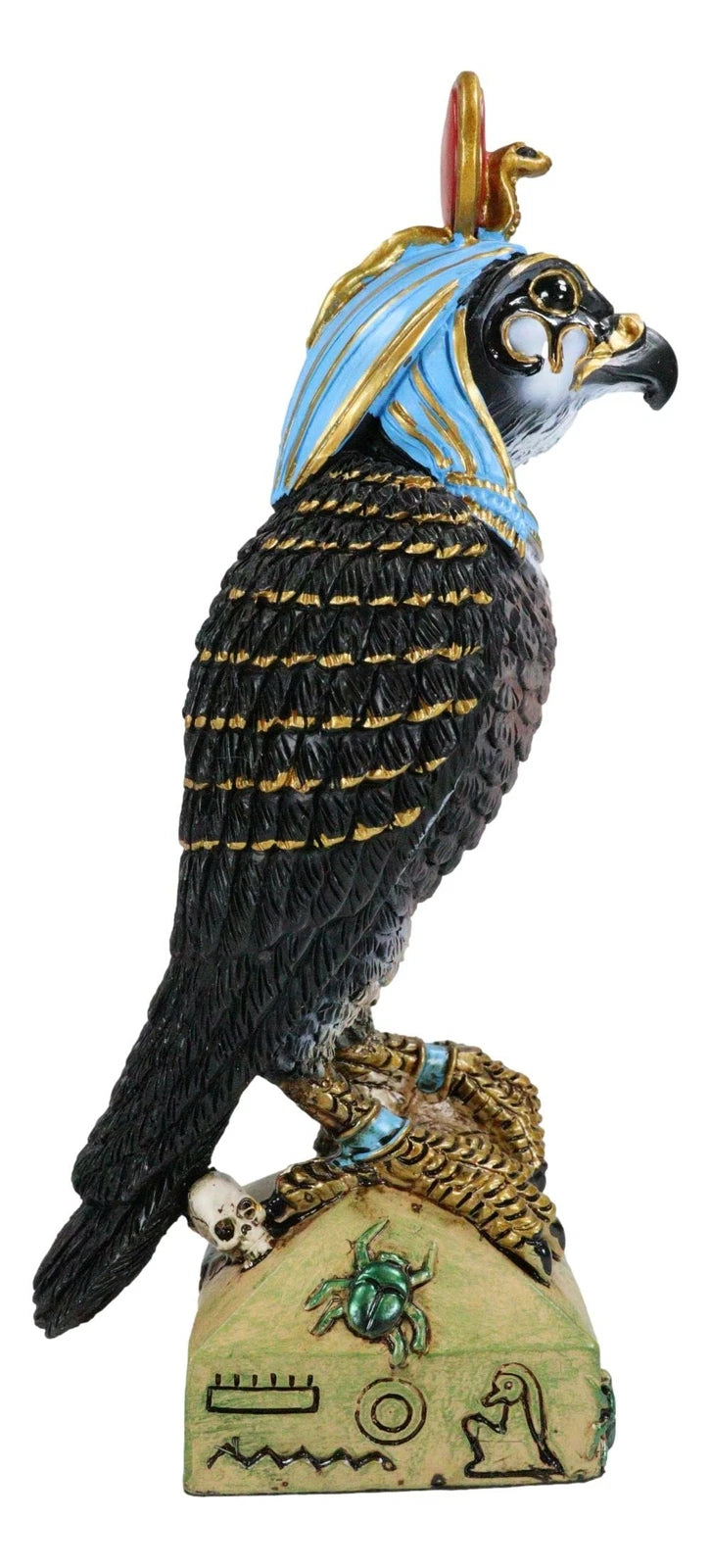 Egyptian Sky God Horus Falcon Bird With Pschent On Hieroglyphic Base Figurine-9