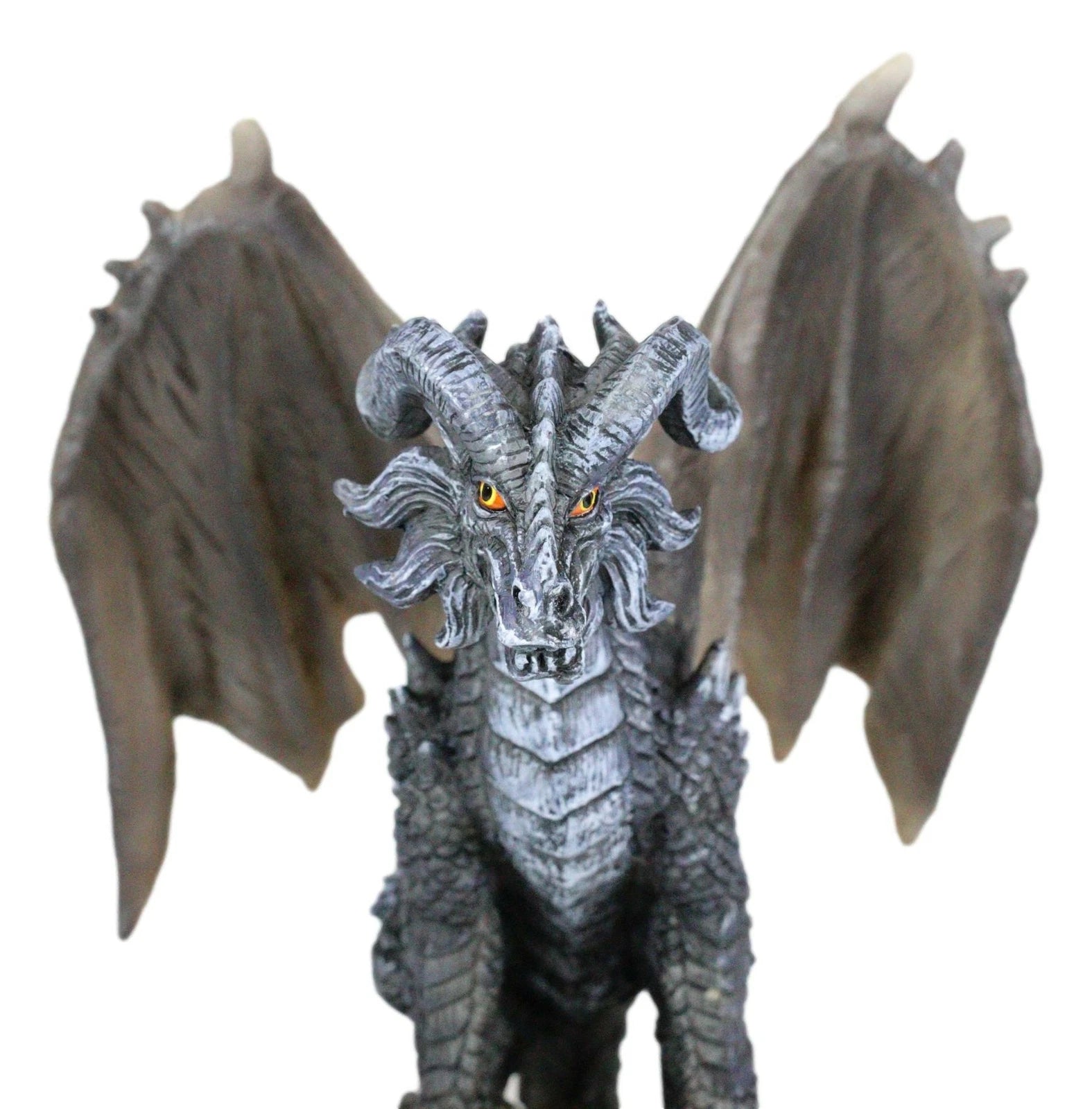 Large Medieval Sentry Abraxas Black Dragon Standing On Stump Rock Statue 9.25"H-6