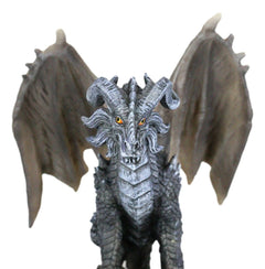 Large Medieval Sentry Abraxas Black Dragon Standing On Stump Rock Statue 9.25"H-6
