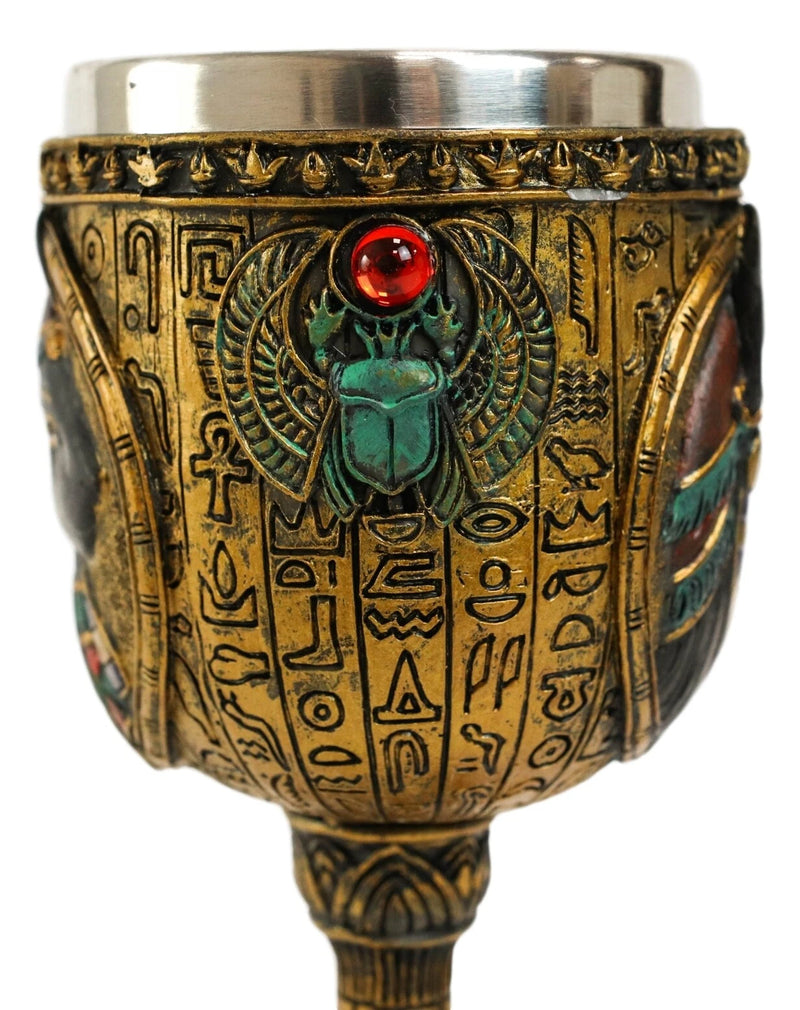 Egyptian Goddess Of Home And Women Bastet Cat With Scarab Wine Goblet Chalice-7