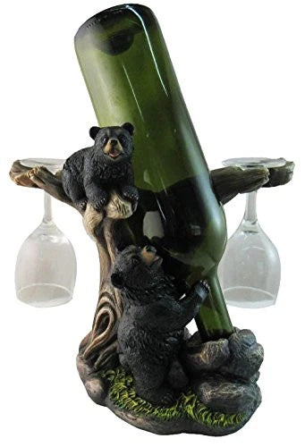 10"H Climbing Black Bear Liquor Wine Glasses and Bottle Holder Figurine-9