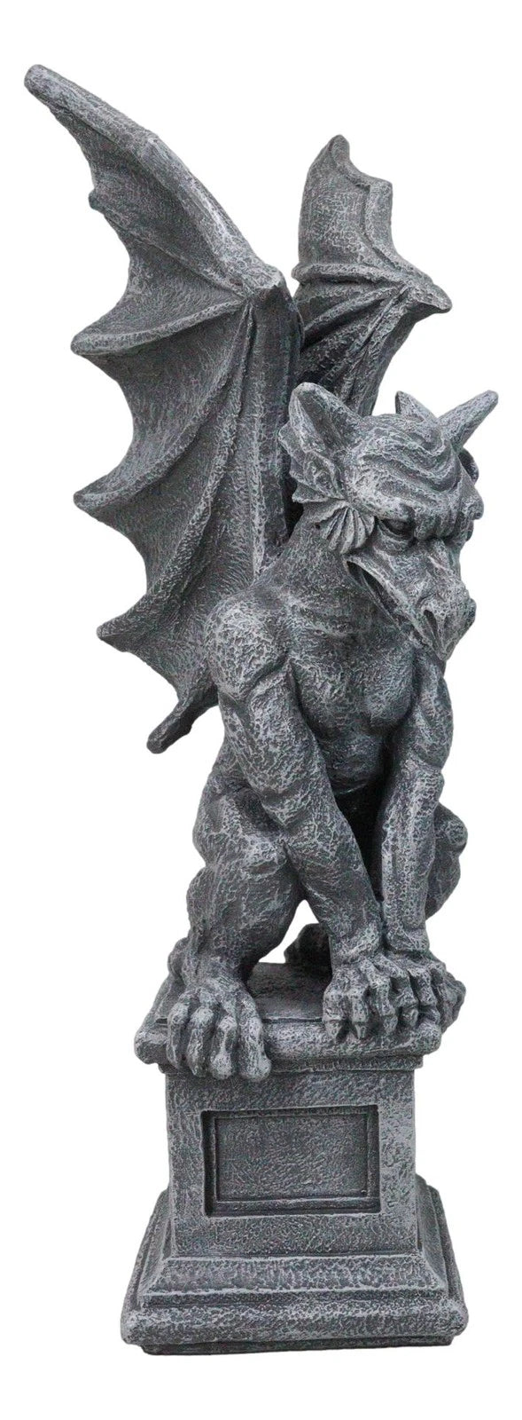 Griffin Statue, 17" Large Gothic Crouching Wise Old Gargoyle Figurine on Pedestal, Fantasy Home Decor for Garden, Mantle, Patio, or Bookshelf Display-9