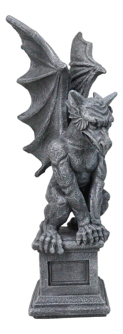 Griffin Statue, 17" Large Gothic Crouching Wise Old Gargoyle Figurine on Pedestal, Fantasy Home Decor for Garden, Mantle, Patio, or Bookshelf Display-9