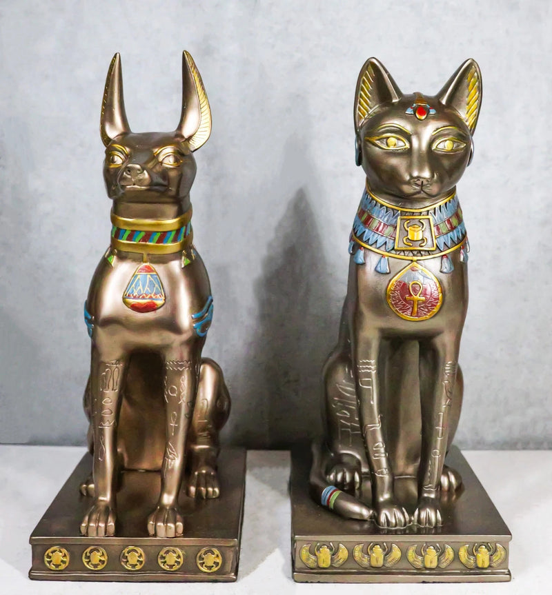 Egyptian Statue Set, Bastet & Anubis Sitting Figurines 2-Piece for Home Decor, Desk, Shelf, Mantle, Office, Ancient Egyptian Gods Sculpture, Collectible Gift-1