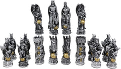 Silver and Gold King Arthur Merlin Dragons Chess Pieces with Board Set-9