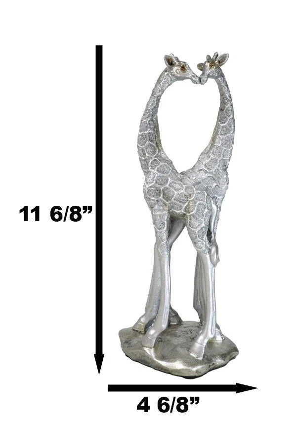 Estatua grande de jirafa plateada con forma de corazón, pareja de enamorados, 31,7 cm de alto, estilo safari de la sabana.-8