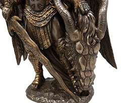 Saint Archangel Warrior Michael Holding Satan Dragon Head Figurine 10.75"H-8