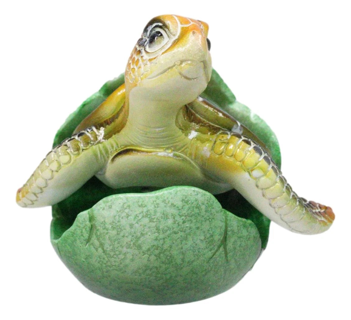 Green Nautical Marine Sea Turtle Hatchling Emerging Out of Egg Mini Figurine-8