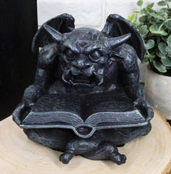 Notre Dame Horned Gargoyle With Spell Book Statue Demonic Bibliography Watchman-1