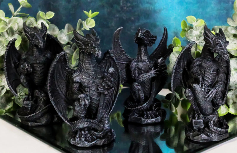 Faux Stone Fantasy Sentinel Guardian Dragons Statue Set Of 4 Dragon Miniatures-7
