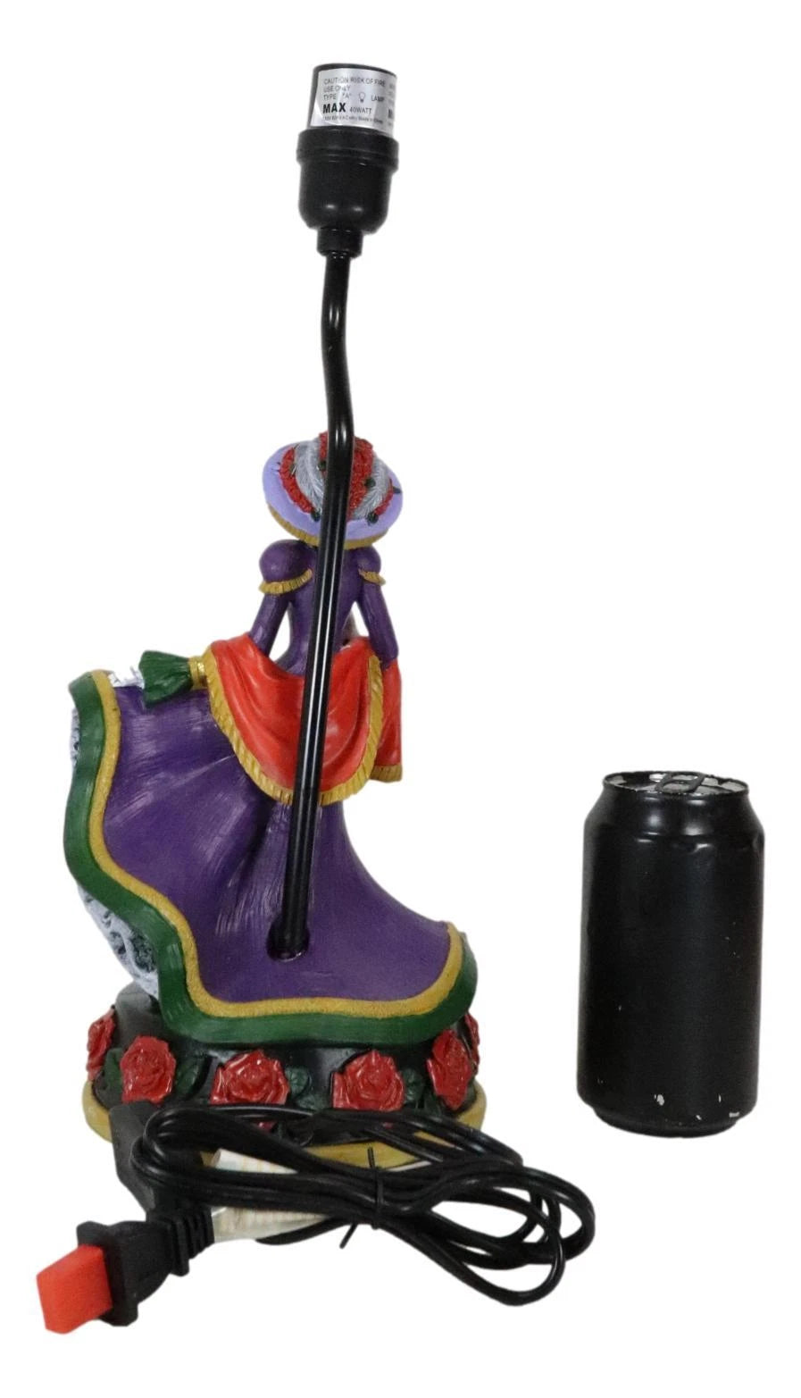 Day of The Dead La Calavera Catrina Sugar Skull Standing On Red Roses Table Lamp-8