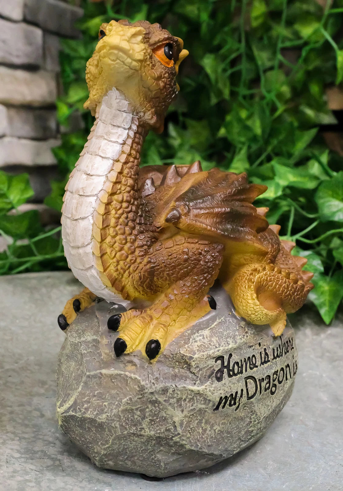 'Home is Where My Dragon is' Baby Dragon on Rock Resin Figurine 7.5" H-9