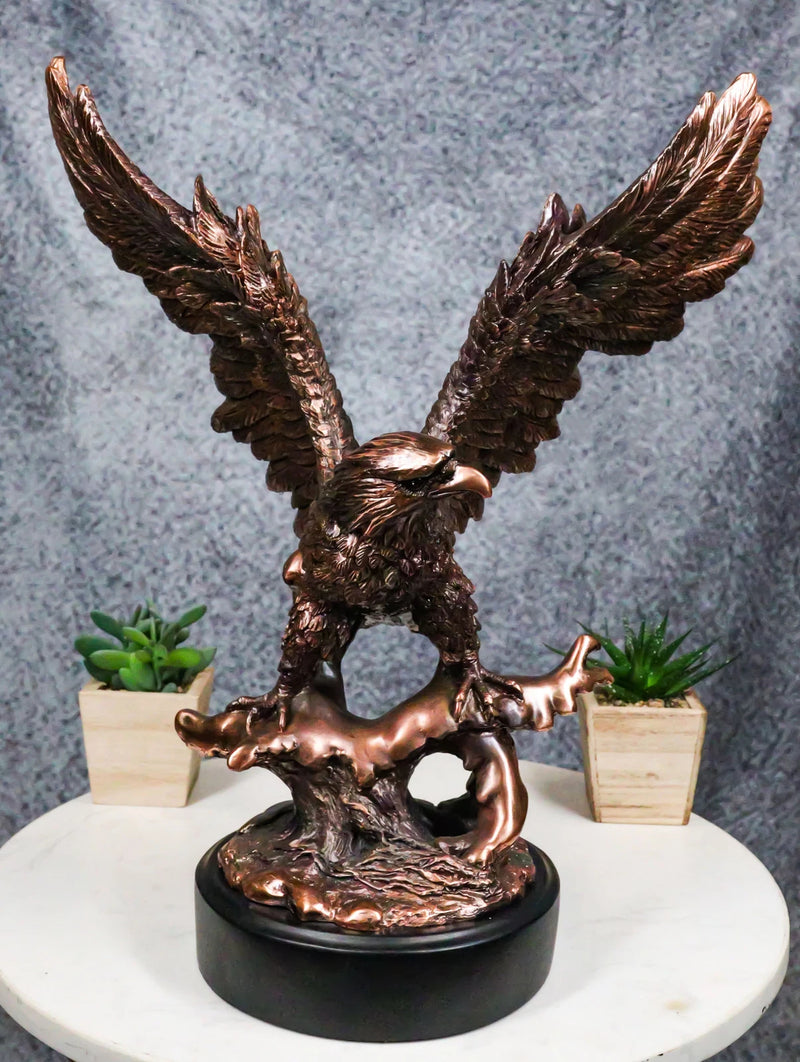 Majestic Bald Eagle With Open Wings Perching On Tree Branch Statue With Base-9