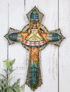 Southwestern Indian Feathers Teepee Sacred Eagle Faux Wooden Rustic Wall Cross-1