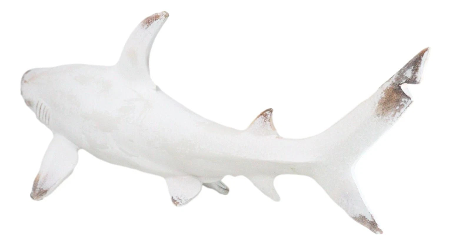 Nautical Ocean Marine Great White Shark Swimming Antiqued White Figurine 19.5"L-8