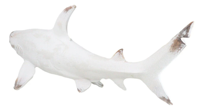 Nautical Ocean Marine Great White Shark Swimming Antiqued White Figurine 19.5"L-8