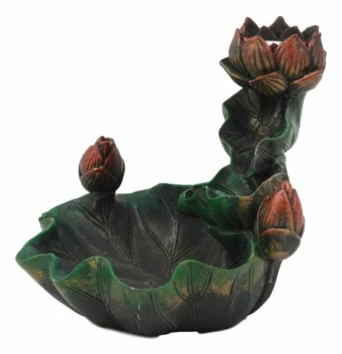 Zen Lotus Blossom Backflow Incense Cone Burner Tower Statue 4.25"Tall-6