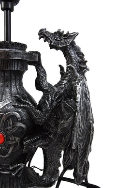 Lámpara de mesa de escritorio con diseño de dragón doble trepador gótico, estatua decorativa y pantalla de 48 cm de alto-8