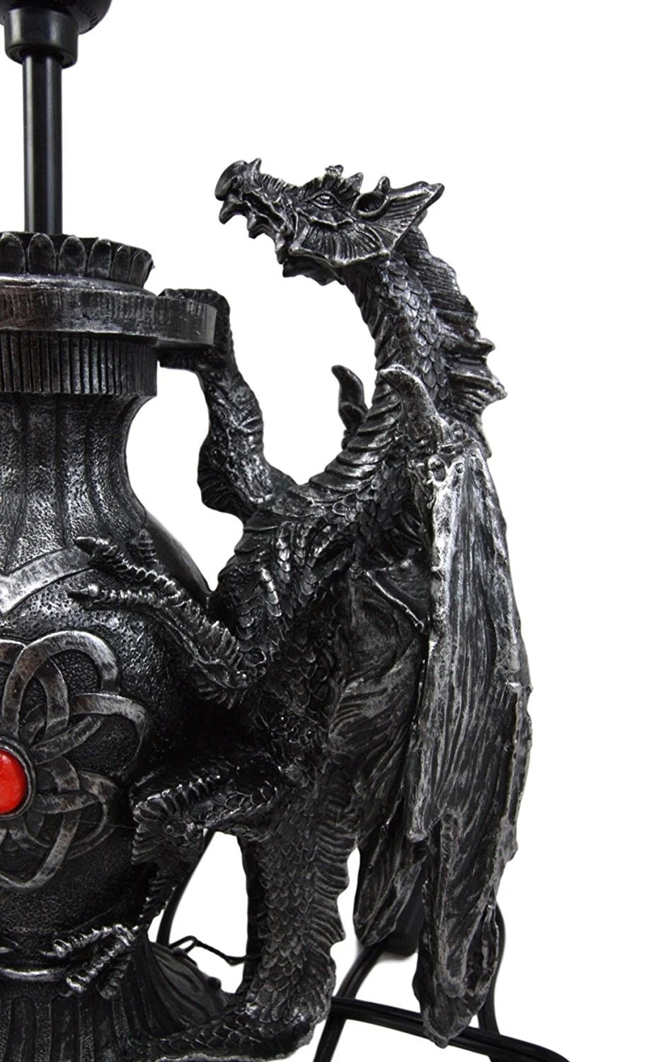 Lámpara de mesa de escritorio con diseño de dragón doble trepador gótico, estatua decorativa y pantalla de 48 cm de alto-8