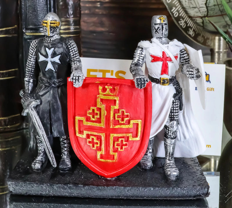 Medieval Black White Crusader Swordsman Knights Business Cards Holder Figurine-1
