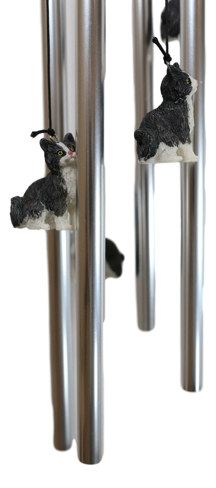 Tuxedo Black Kitty Cat with Fish Bowl Resonant Wind Chime 18.5"H Garden-8