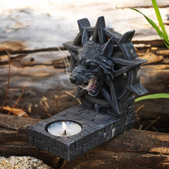 Gothic Alpha Wolf Pentagram Wheel Candle And Backflow Incense Cone Burner Holder-1