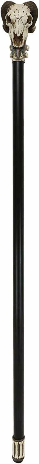 Gothic Tribal Ram Horned Skull Decorative Prop Cosplay Walking Cane 38"H-7