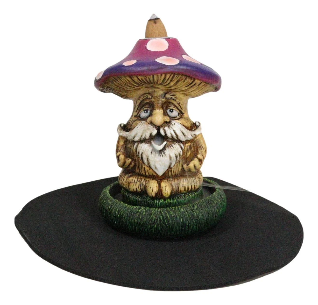 Whimsical Purple Toadstool Mushroom Greenman On Greens Backflow Incense Burner-12