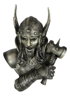Large Thor Odinson Wielding Mjolnir Hammer Bust Statue 11" H Mythology-7