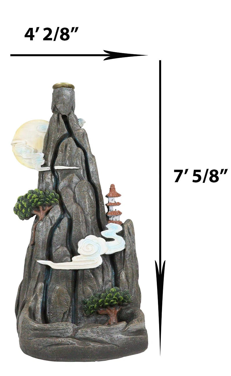 Feng Shui Rocky Mountain Top Buddhist Pagoda Temple Backflow Cone Incense Holder-10