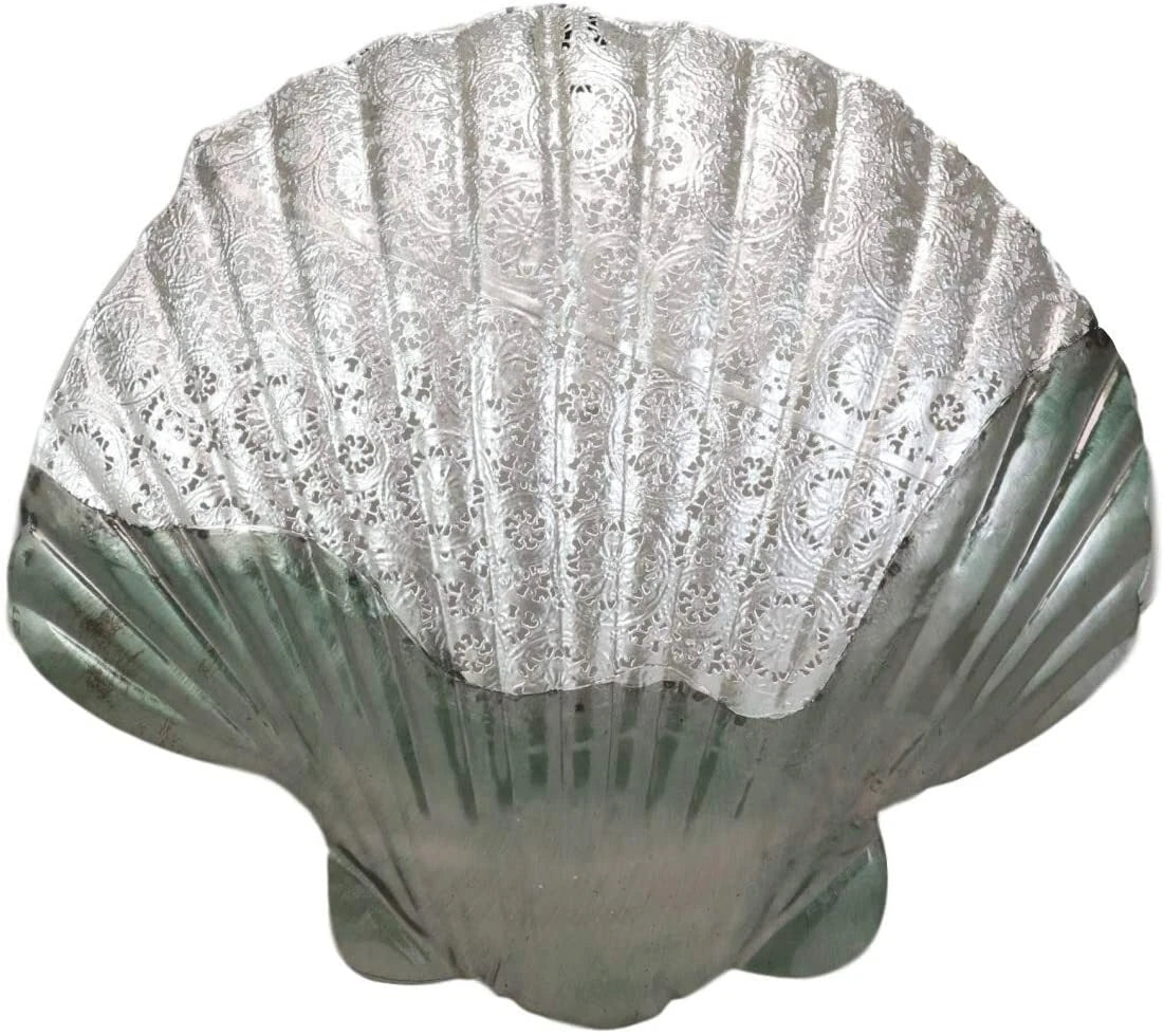 Silver Filigree Capiz Green Nautical Sea Shell Clams 3 Sizes Set Wall Decors-7