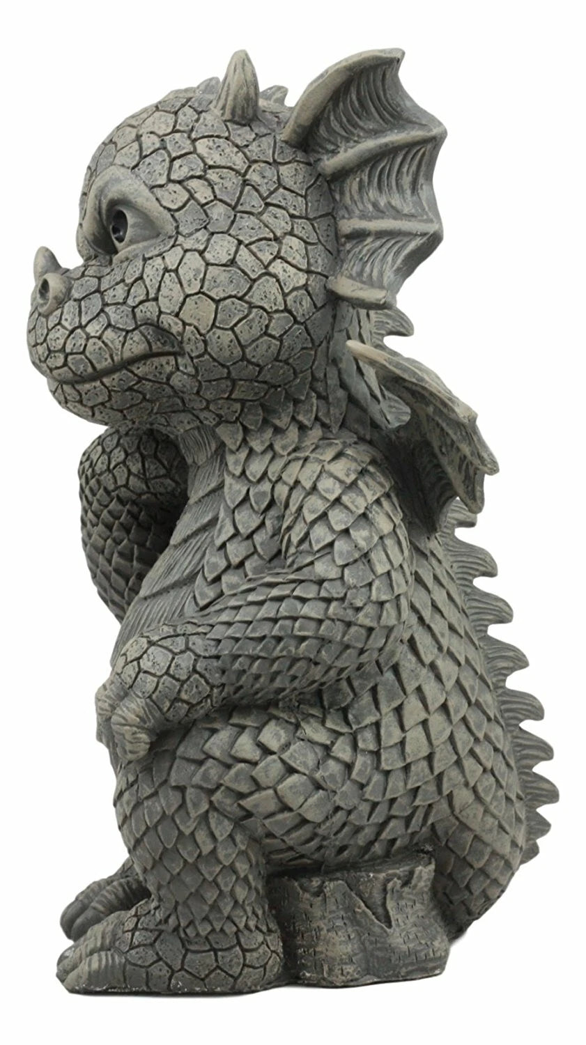 The Thinker Whimsical Garden Dragon Statue 10"H Cute Baby Dragon Winking Eye-8
